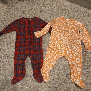 Old Navy Red Plaid and Orange Leopard Kids Footies